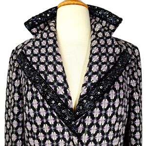 Vintage Y2K Wool Blend Tweed Plaid Coat Womens Medium Sequins Purple Whimsigoth